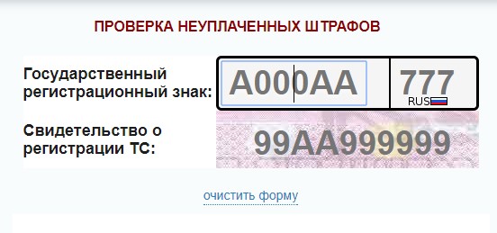 Форма заполнения при проверке номера